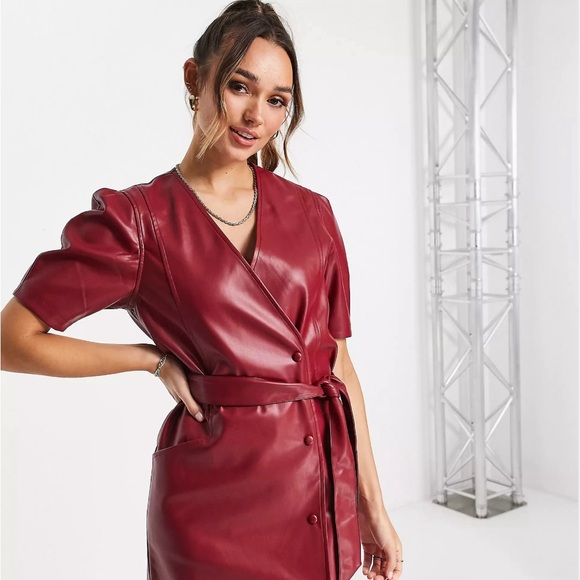 Vera Moda faux dark red leather dress. Never worn, New without tag, size S